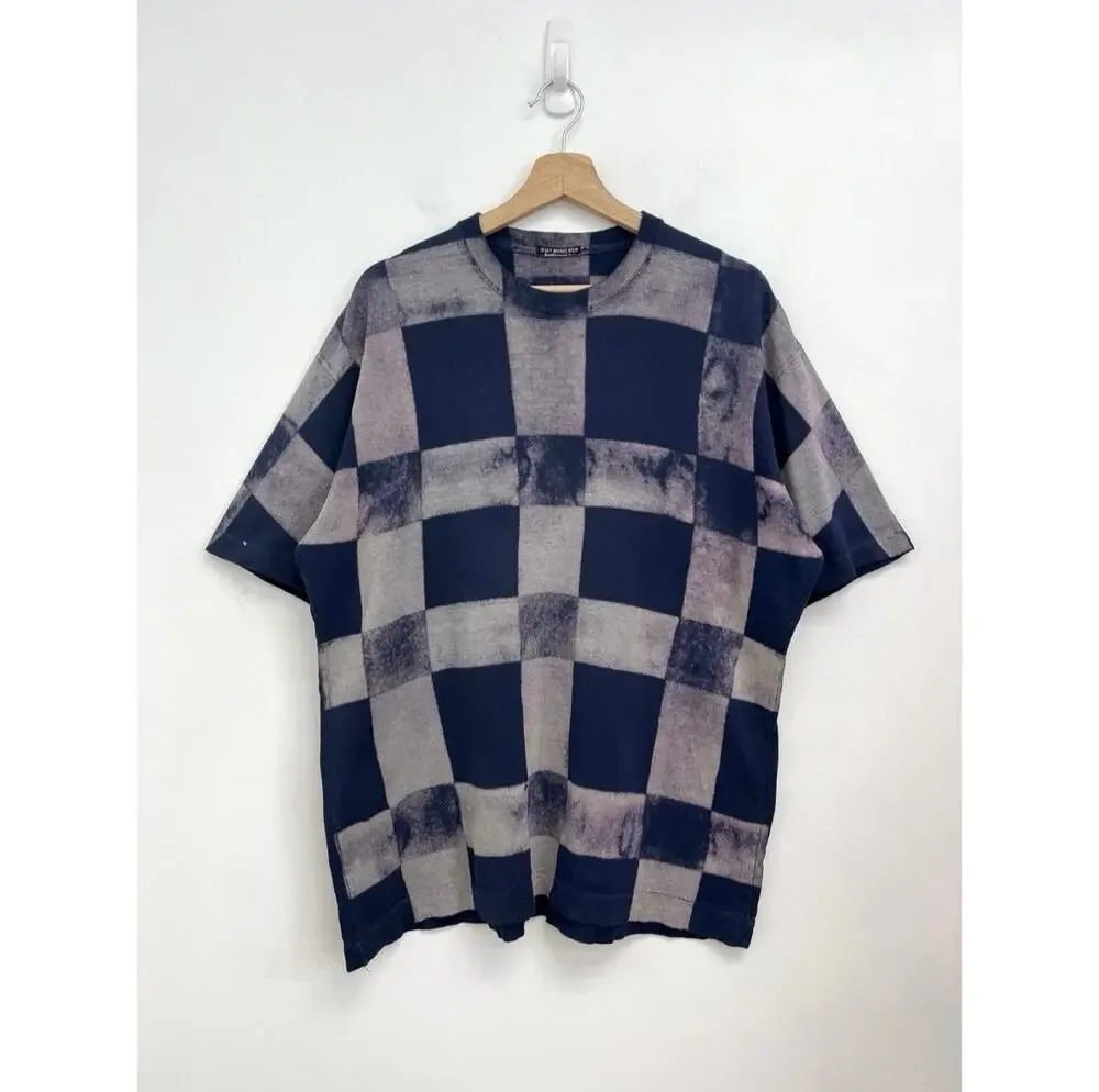 Issey Miyake Acid Wash Checkerboard Distressed T-Shirt Japanese Designer *Large
